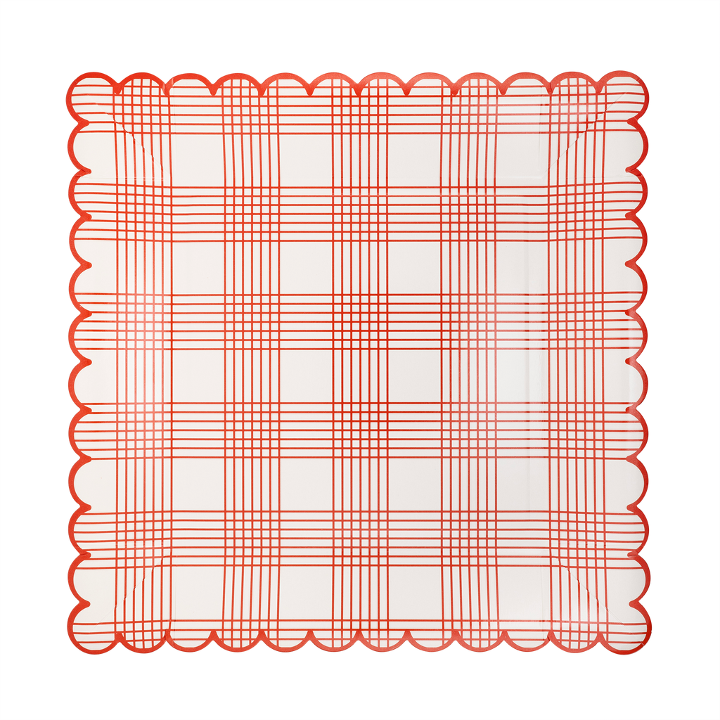 Red Stripe Plaid Paper Plates 9"