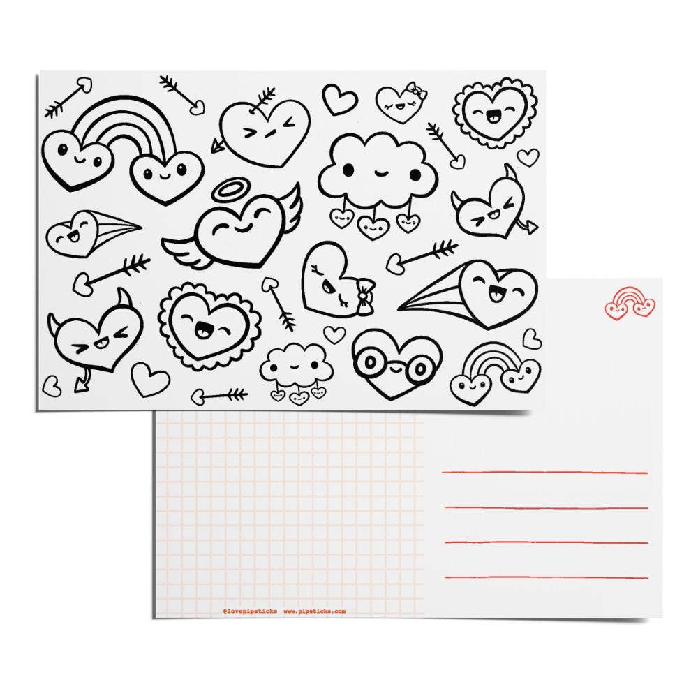 Color-in Hearty Party Postcard Pack