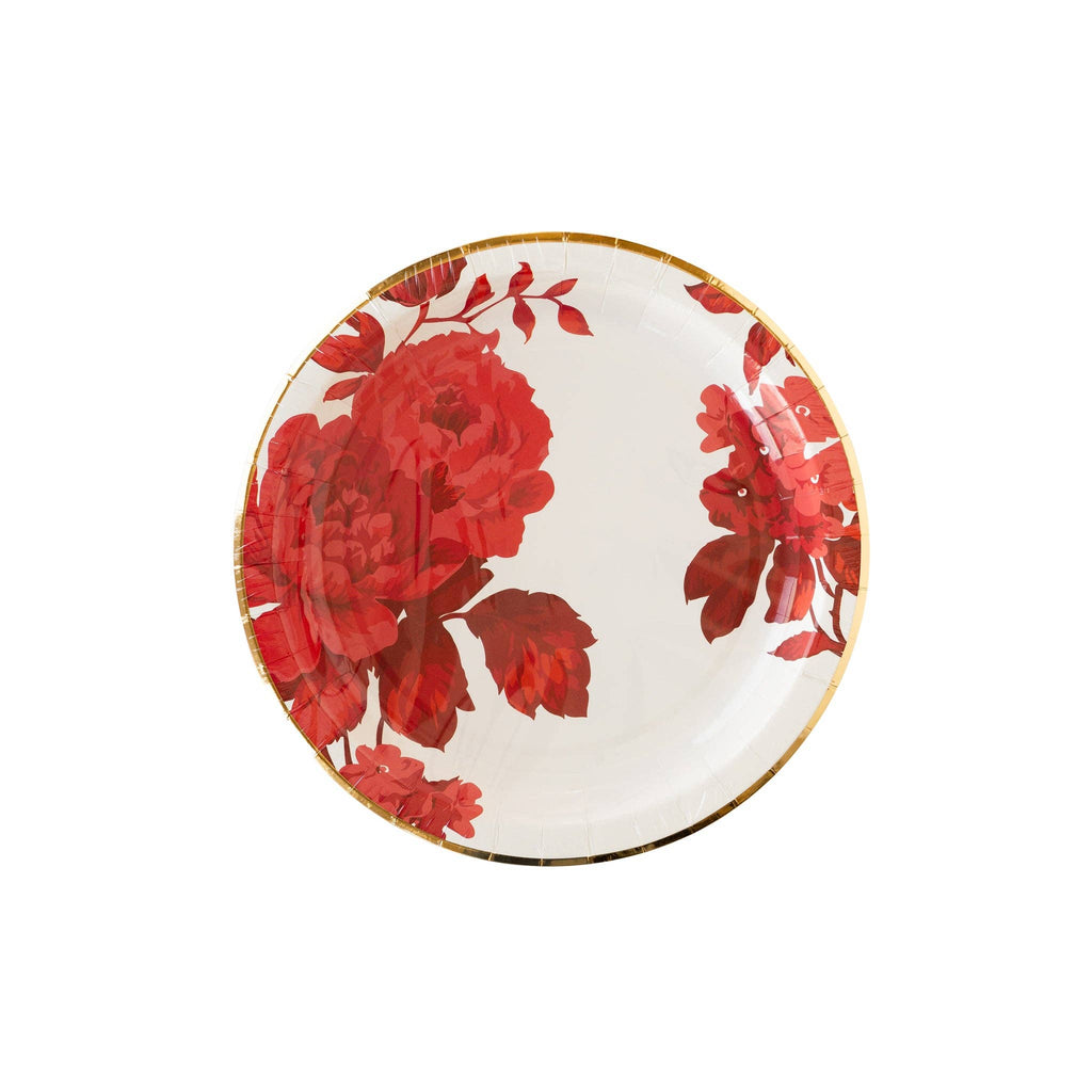 Red Floral Paper Plates 9"