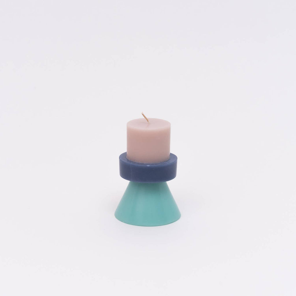 Color-Blocked Mini Stack Candle (Nude, Powder Blue, Celeste)