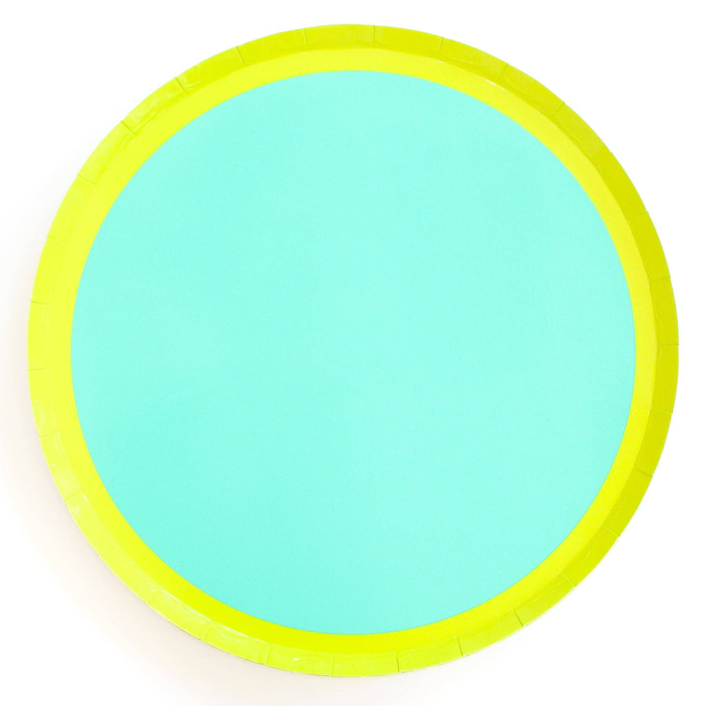 Turquoise & Lime Color-Blocked Paper Dinner Plates 10.25"