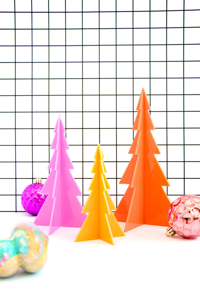 Pink, Coral & Golden Yellow Acrylic Christmas Trees Set