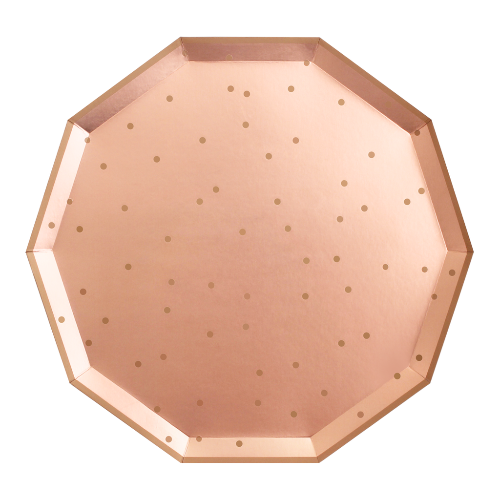 Rose Gold Confetti Paper Plates (Decagon) 10.5"