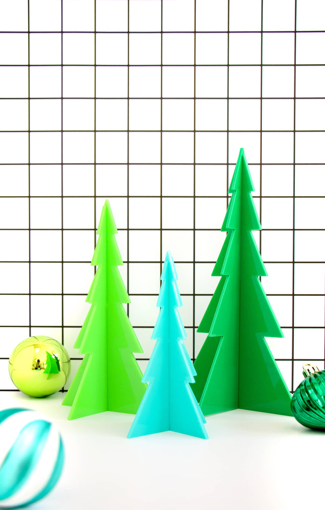 Green, Aqua, Lime Acrylic Christmas Trees Set