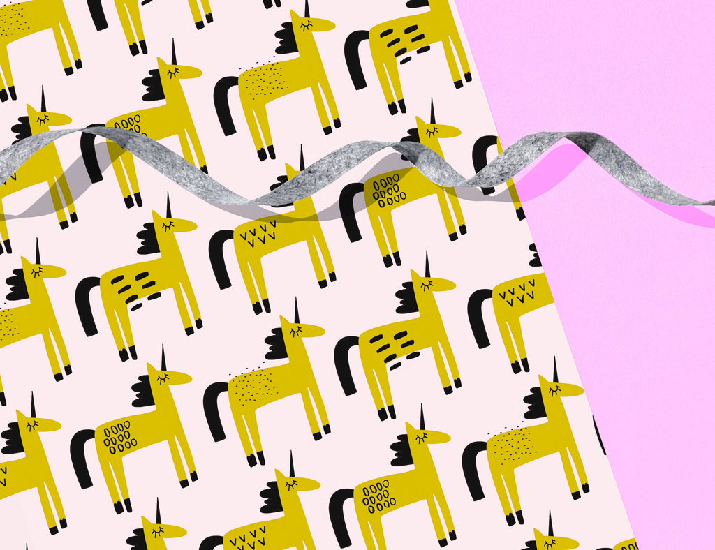 Unicorns Wrapping Paper (Mustard & Blush ) / Gift Wrap Sheet