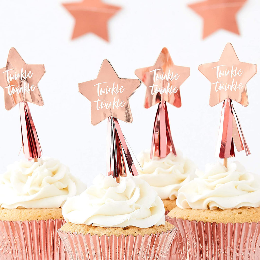 Rose Gold Twinkle Twinkle Star Cupcake Toppers