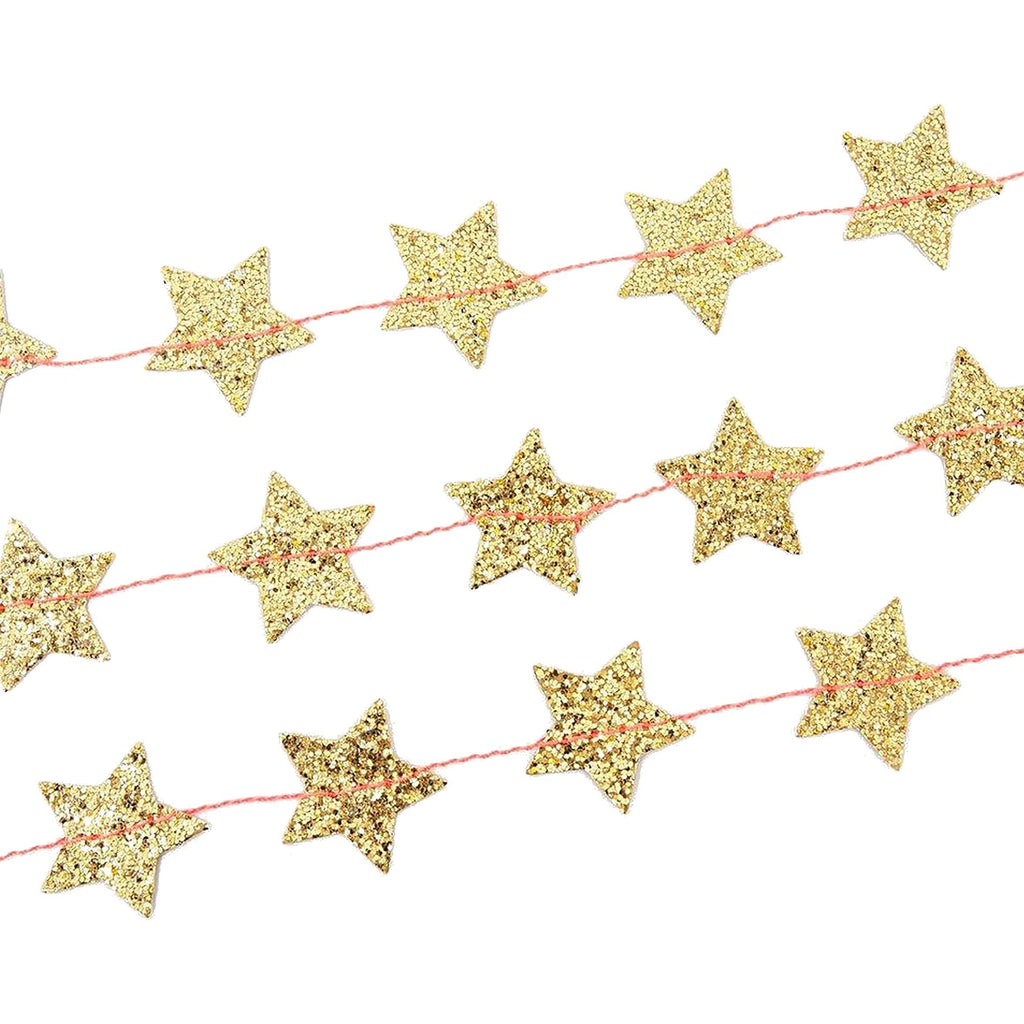 Meri-Meri-Party-Glittered-Gold-Star-Mini-Garland-Neon-Coral-Thread-Close-Up