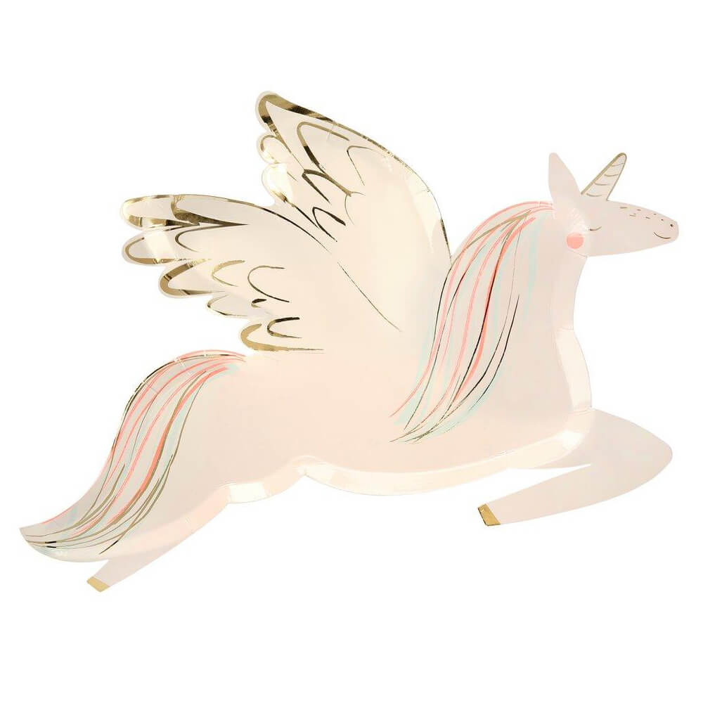 Meri-Meri-Party-Winged-Unicorn-Paper-Plates-Gold-Foil-Detailing-Neon-Pink-Mint-Color-Accents-Throughout-Mane