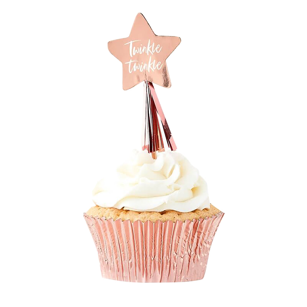 Rose Gold Twinkle Twinkle Star Cupcake Toppers