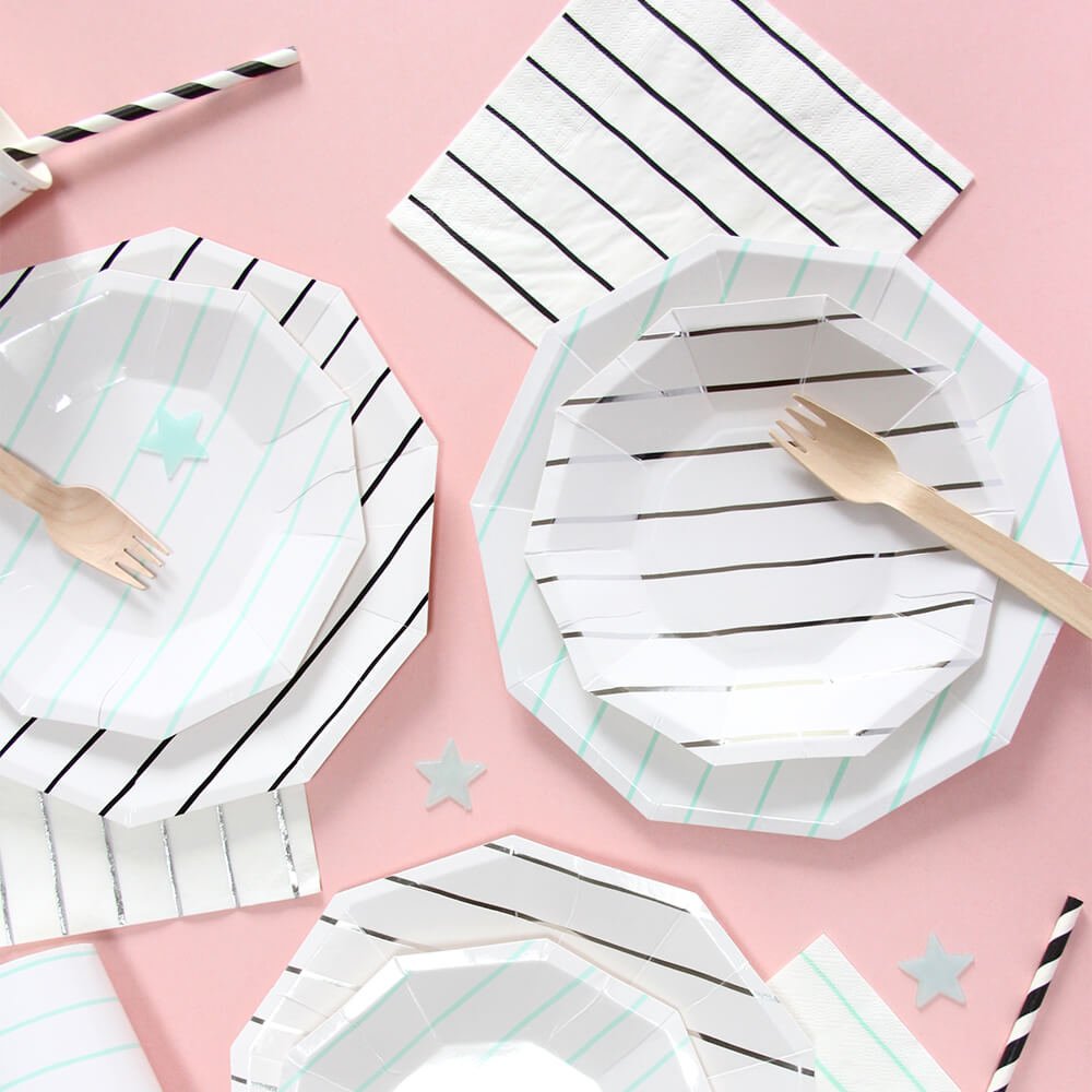 Black Ink Frenchie Striped Large Napkins - bubblegum market