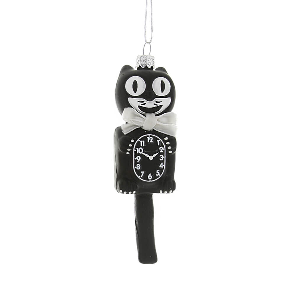 Black Retro Cat Clock Ornament 5" - bubblegum market
