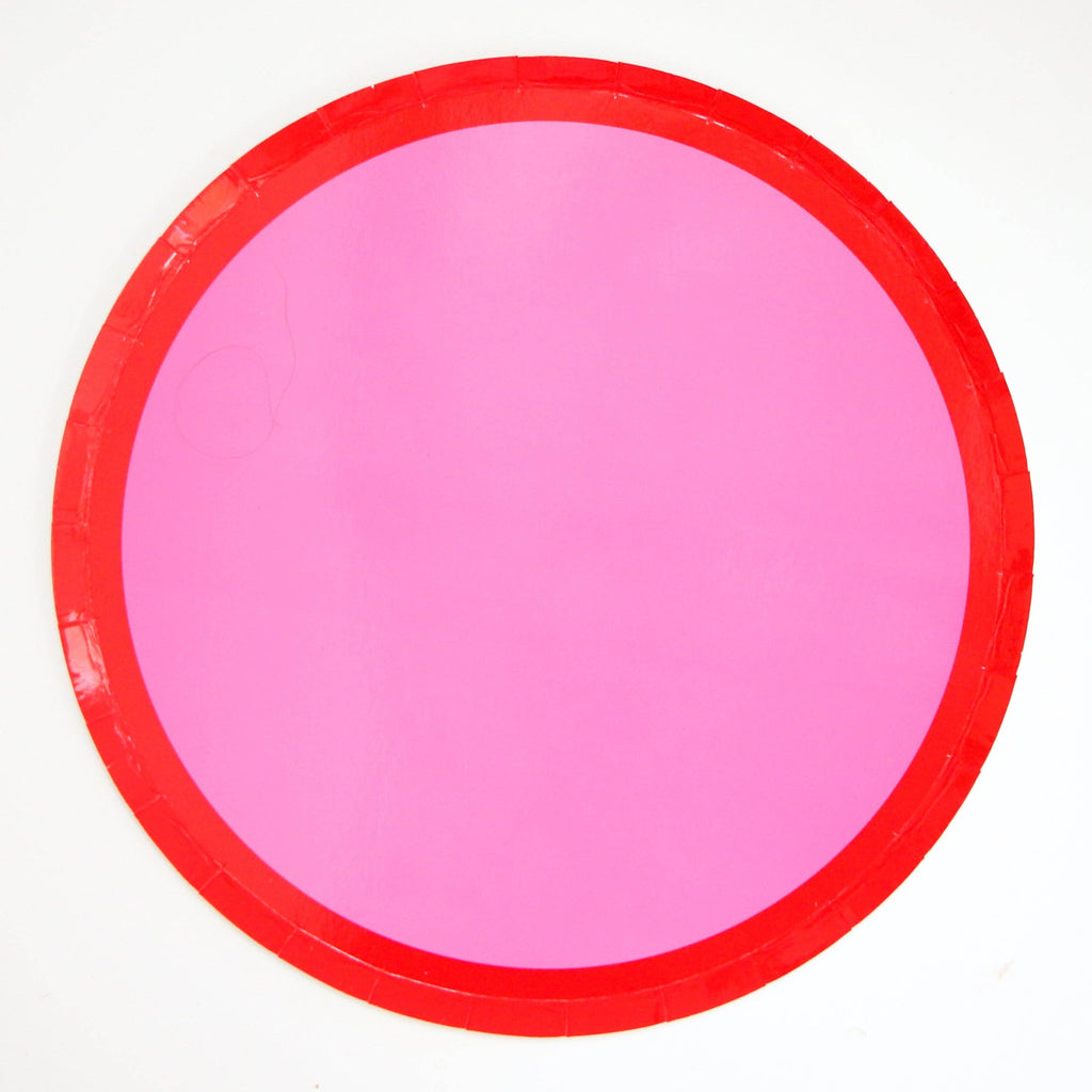 Pink & Red Color-Blocked Paper Plates 10.25"
