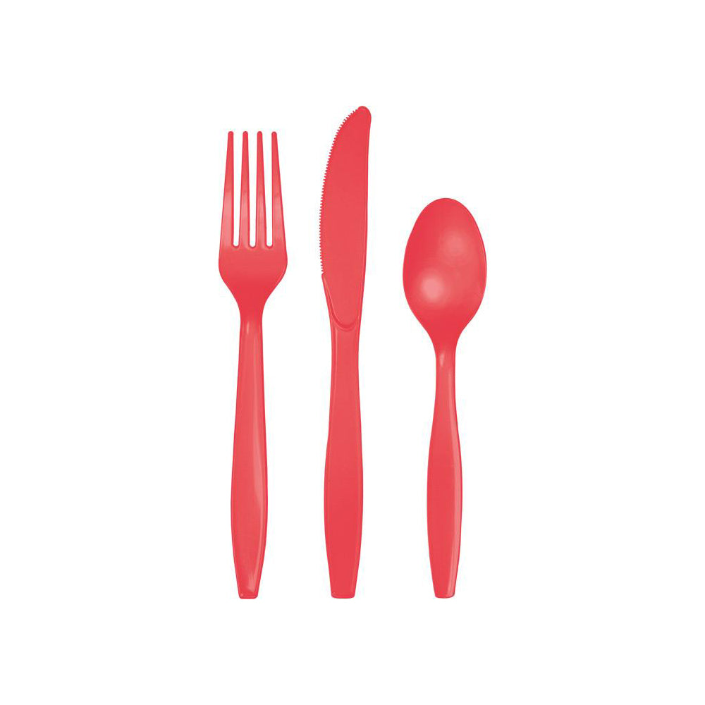 Coral Plastic Cutlery Set 24ct