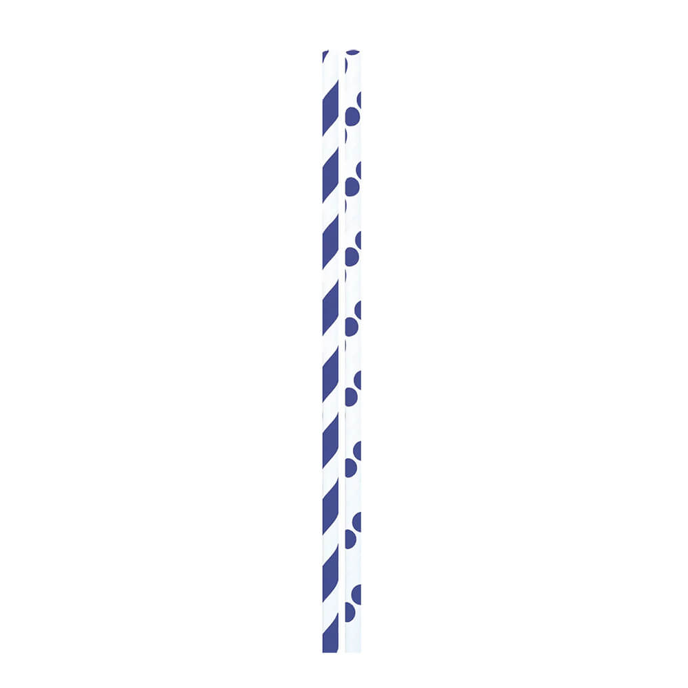 Dots & Stripes Navy Blue Paper Party Straws - bubblegum market