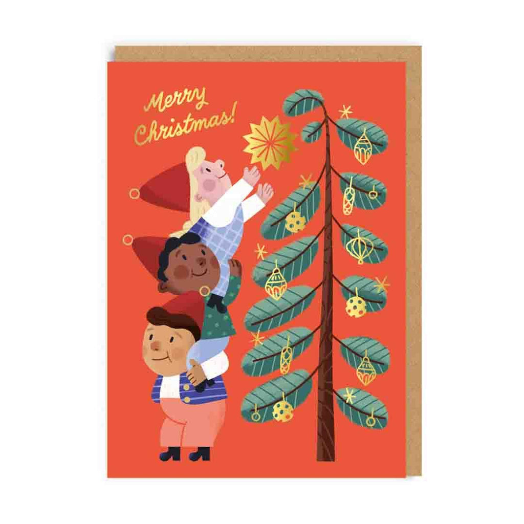 Santa's Tree Helpers Christmas Greeting Card