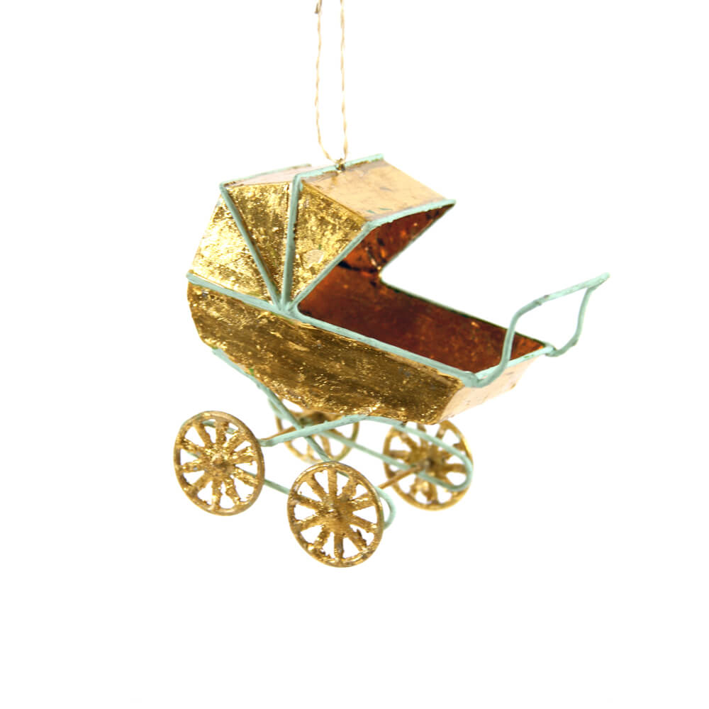 Gold-Leafed Baby Carriage Ornament 4"