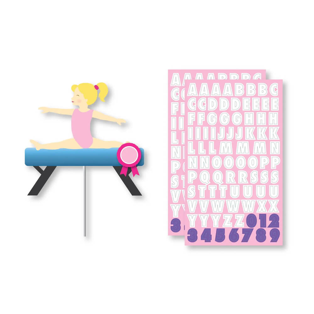gymnastics-party-customizable-name-cake-topper-with-stickers-blond-blonde-girl