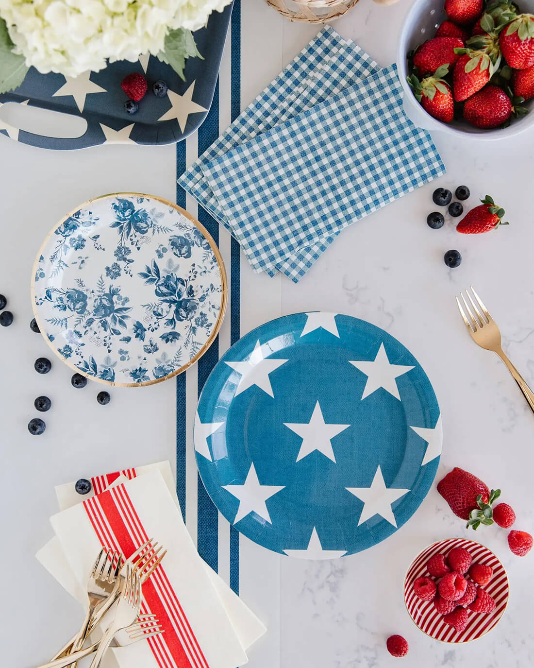 Hamptons Navy Gingham Paper Guest Towel Napkins - bubblegum market