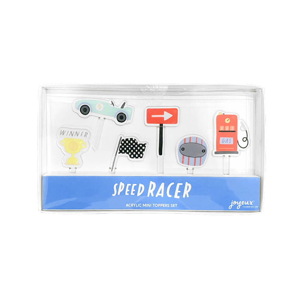 joyeux-company-race-car-party-speed-racer-acrylic-mini-cupcake-topper-set-gas-pump-trophy