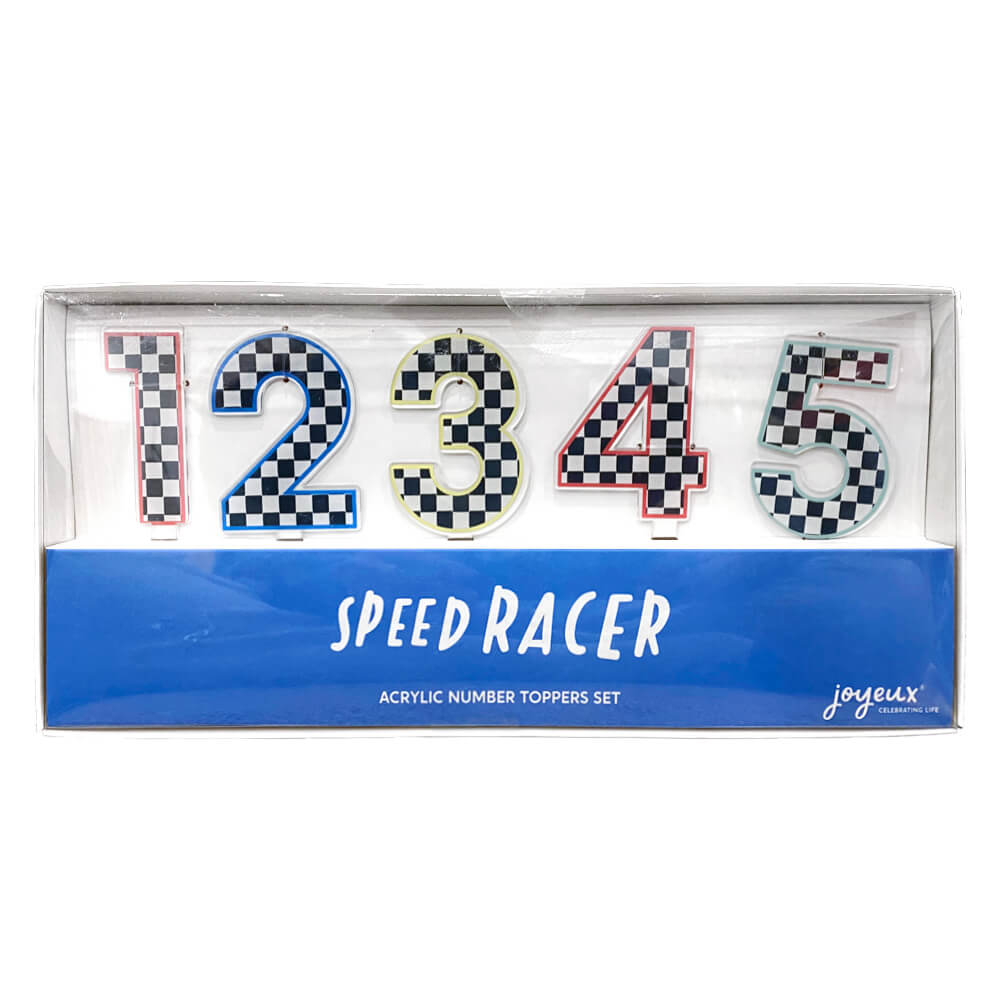joyeux-company-speed-racer-racing-car-flag-checkered-acrylic-number-cake-toppers-cake-cupcake-toppers
