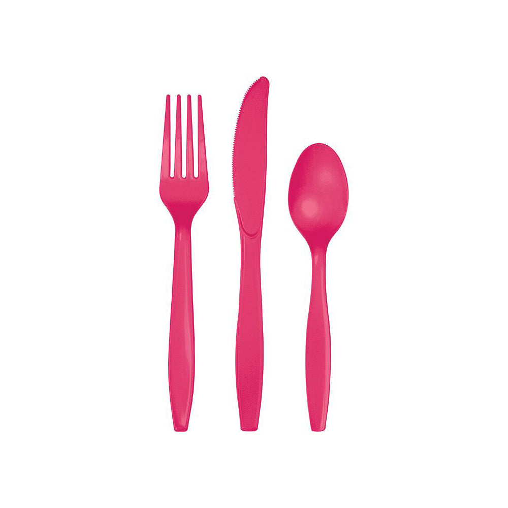 Magenta Plastic Cutlery Set 24ct
