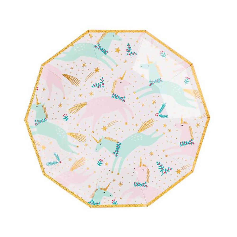 Magical Christmas Unicorn Party Plates 7.5" - bubblegum market