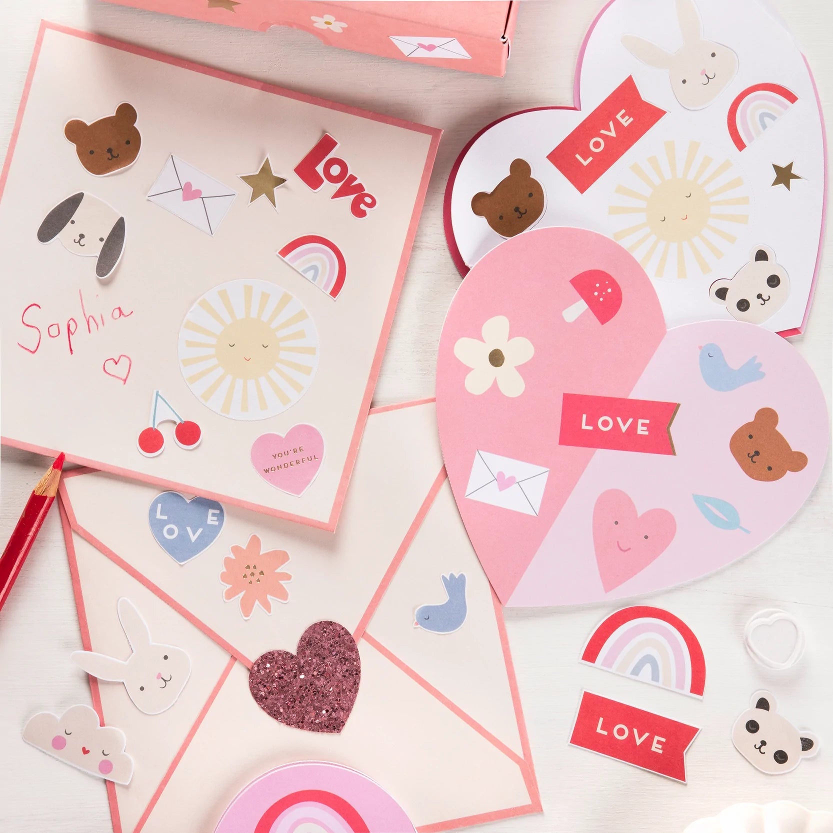 Meri Meri Heart Concertina Valentine Cards & Stickers (12ct) - bubblegum market
