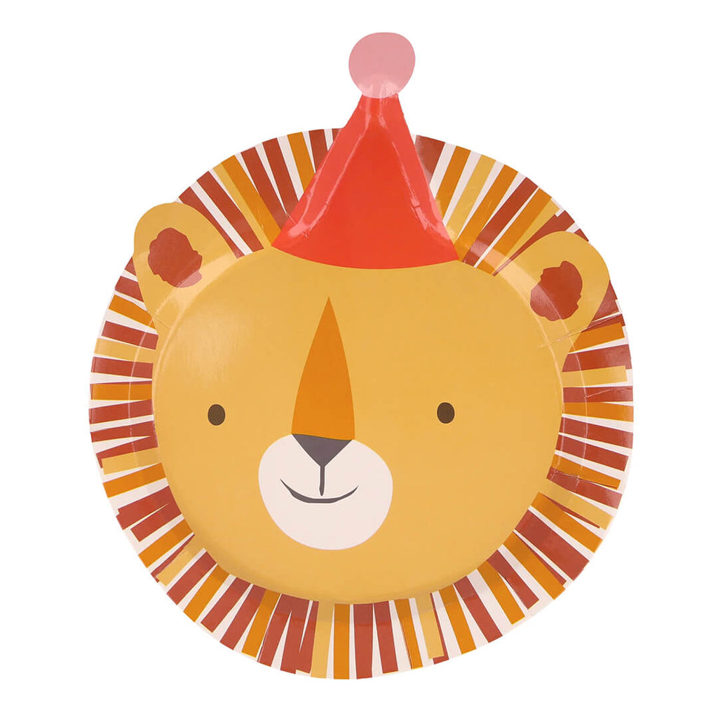 meri-meri-party-animal-parade-die-cut-plates-lion-with-party-hat
