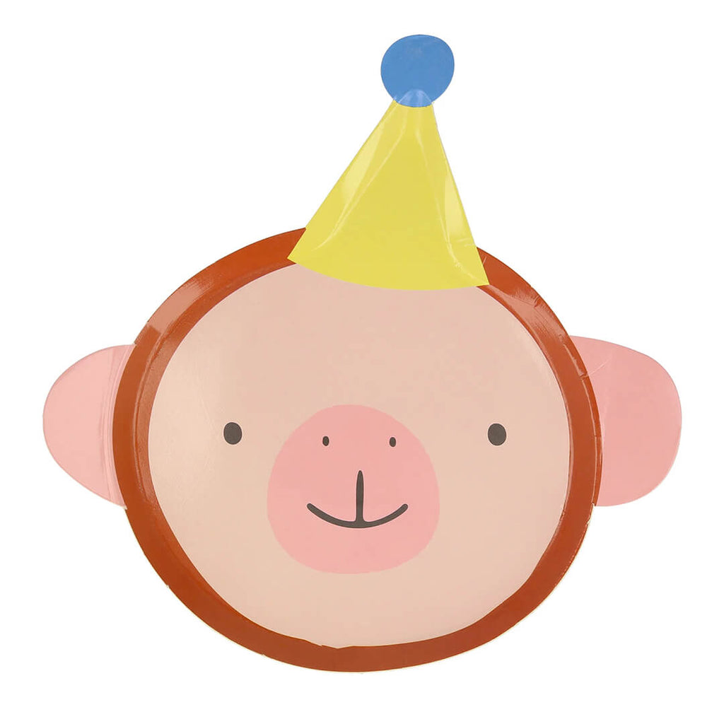 meri-meri-party-animal-parade-die-cut-plates-monkey-with-party-hat
