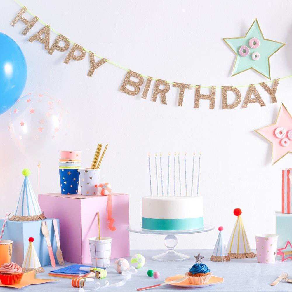 Meri Meri Party Gold Glitter Happy Birthday Garland - bubblegum market