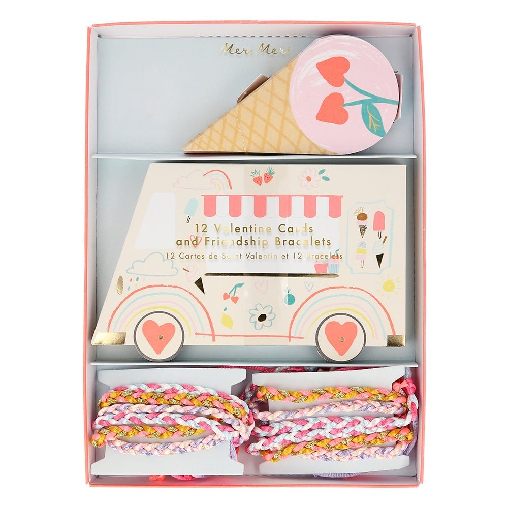 Meri Meri Party Ice Cream Cone Valentine Cards & Friendship Bracelets (12ct) - bubblegum market