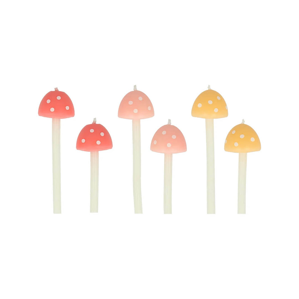 meri-meri-party-mushroom-birthday-candles-woodland-fairy-birthday-cake-decorations-pink-coral-golden-yellow