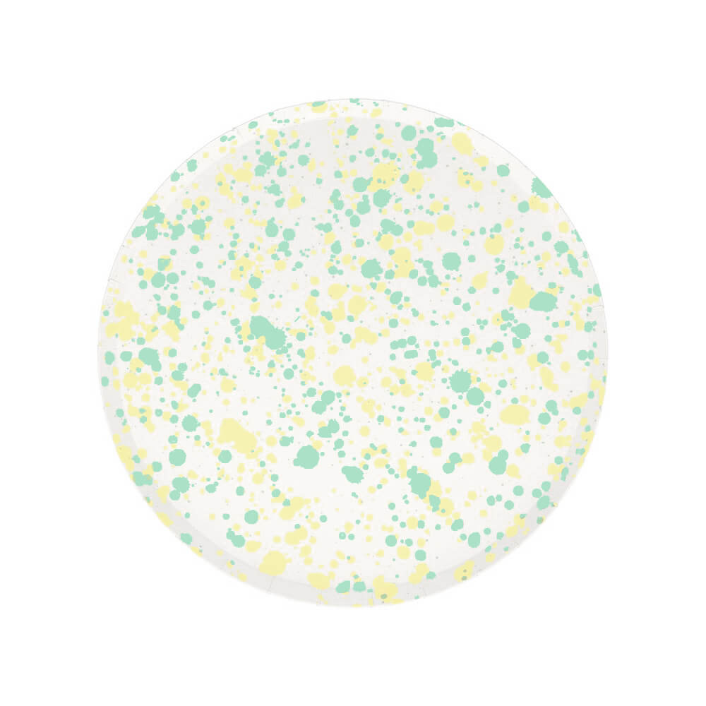 meri-meri-party-paint-splattered-speckled-side-plates-yellow-mint-green