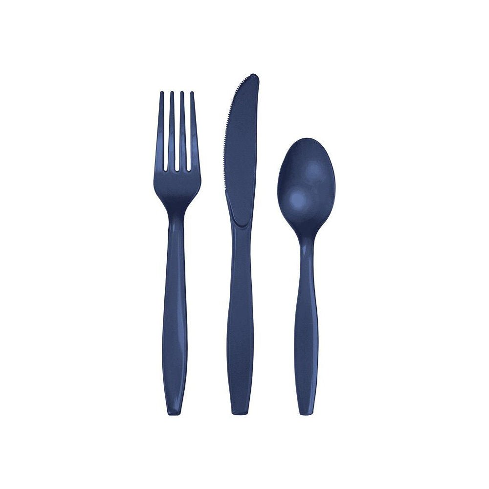 Navy Blue Plastic Cutlery Set 24ct - bubblegum market