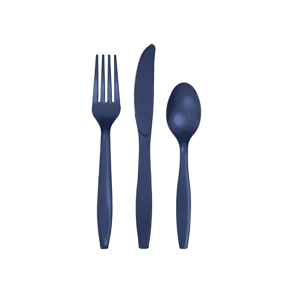 Navy Blue Plastic Cutlery Set 24ct