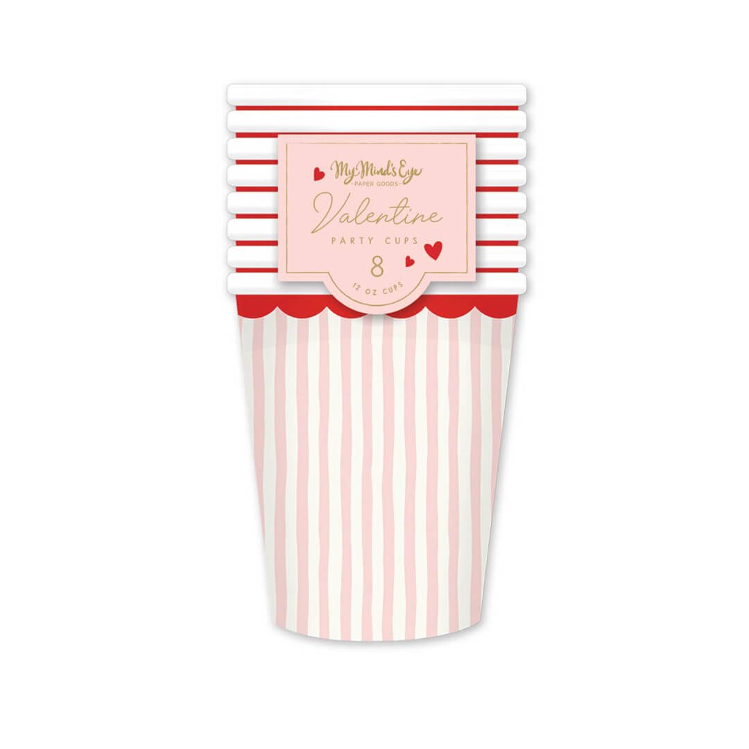Pink Stripe Valentine Hearts Paper Cups - bubblegum market