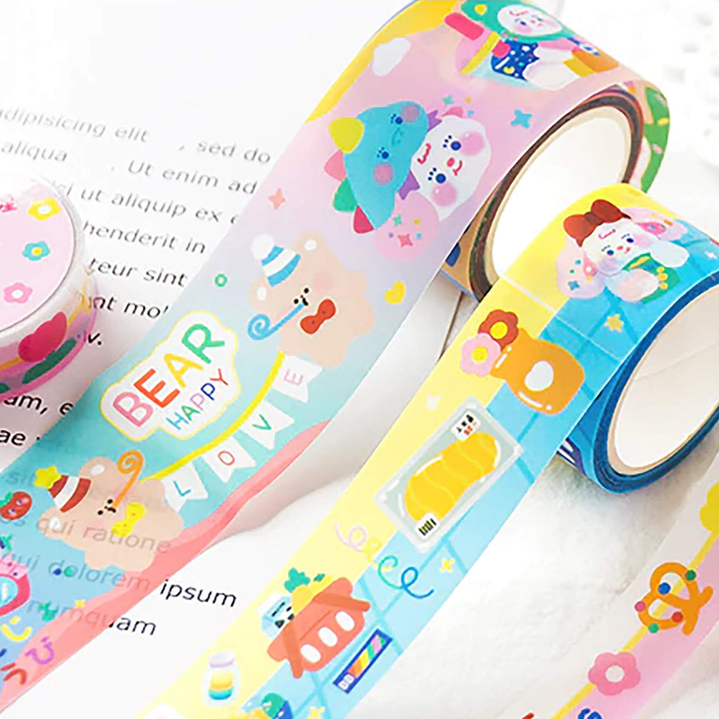 rainbow-bear-party-plastic-washi-tape-korean-stationery-kawaii-stationary