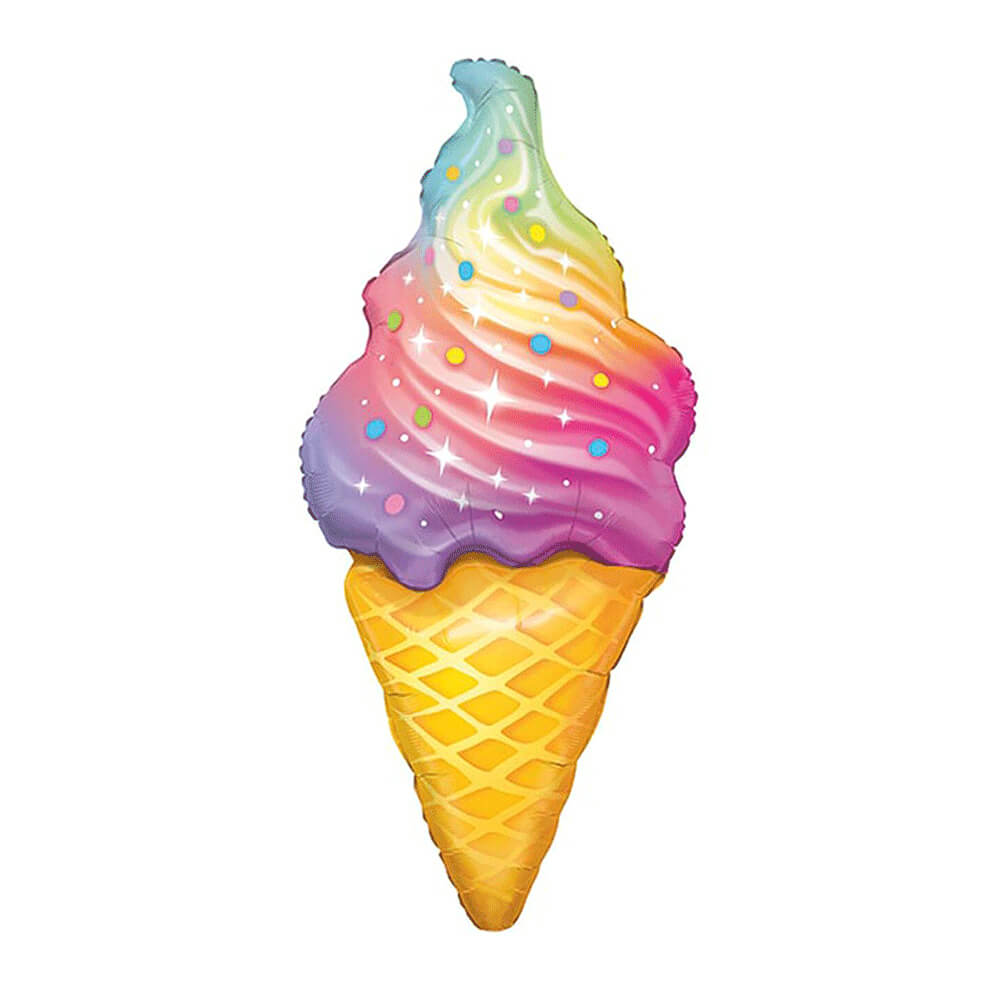 Rainbow Swirl Ice Cream Cone Foil Balloon 45"