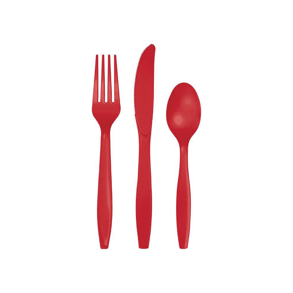 Red Plastic Cutlery Set 24ct