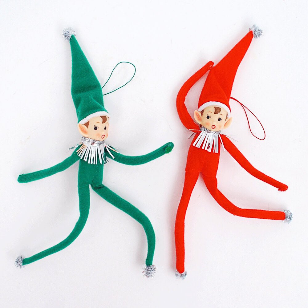 Retro Felt Elf Ornament in Red / Green 11" - bubblegum market