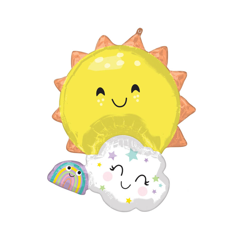 Sun Cloud Rainbow Family Foil Balloon 28" - bubblegum market