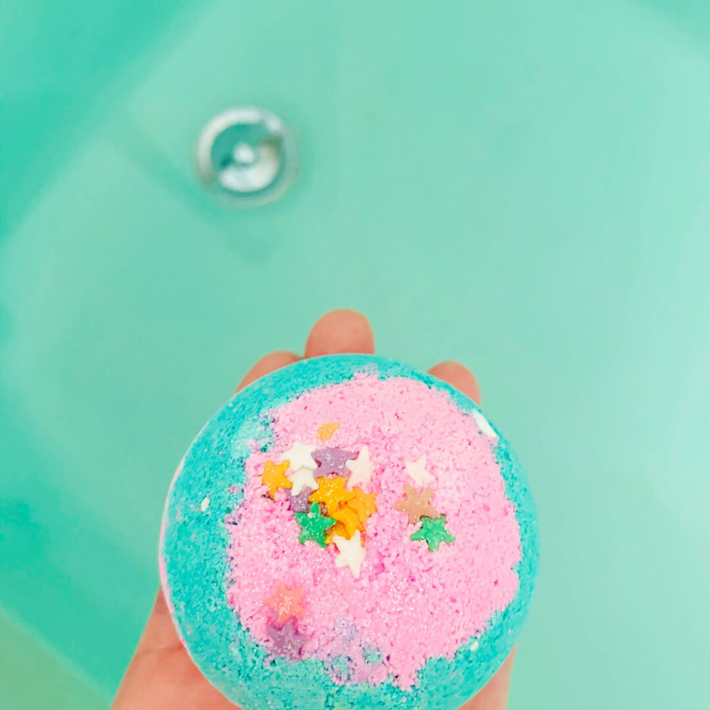 sunshine-and-rainbows-unicorn-key-chain-bath-bomb-feeling-smitten-lifestyle