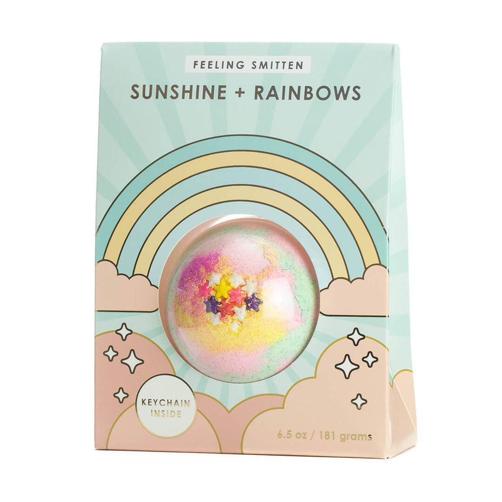 sunshine-and-rainbows-unicorn-key-chain-bath-bomb-feeling-smitten-packaged