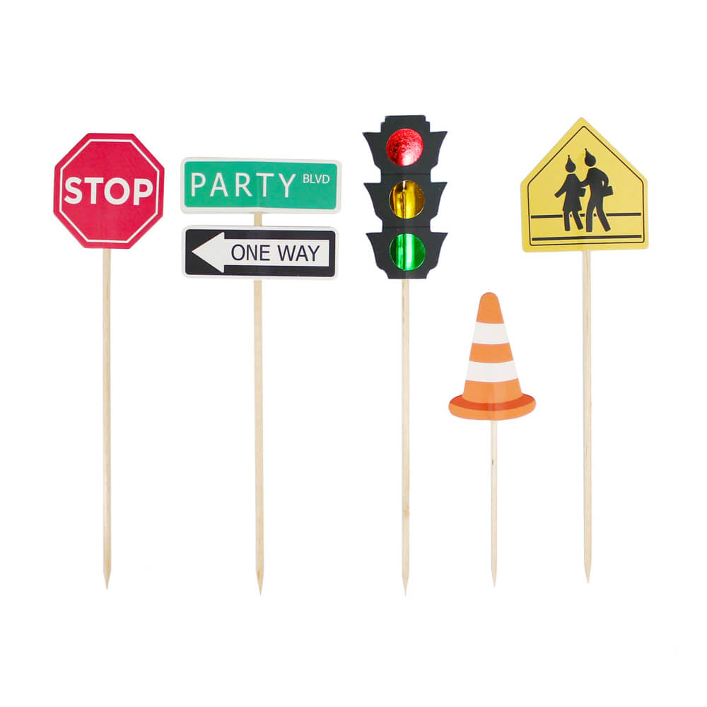 transportation-party-road-sign-cake-toppers-stop-traffic-cone-one-way
