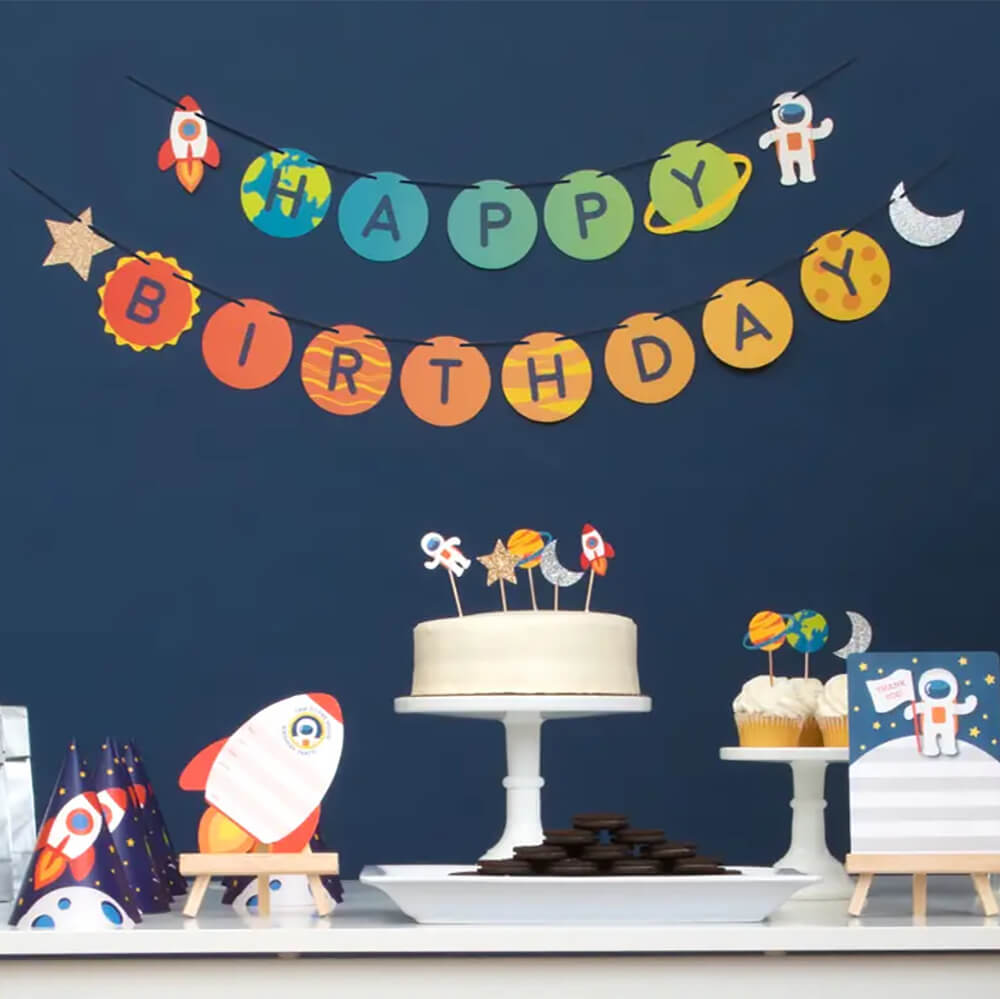 Trip To The Moon Outer Space Birthday Banner - bubblegum market