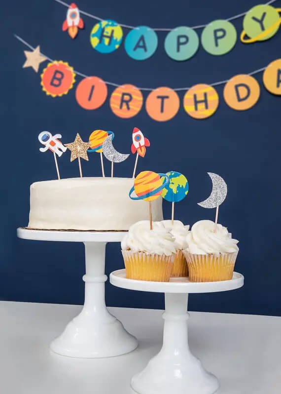 Trip To The Moon Outer Space Cupcake Toppers - bubblegum market