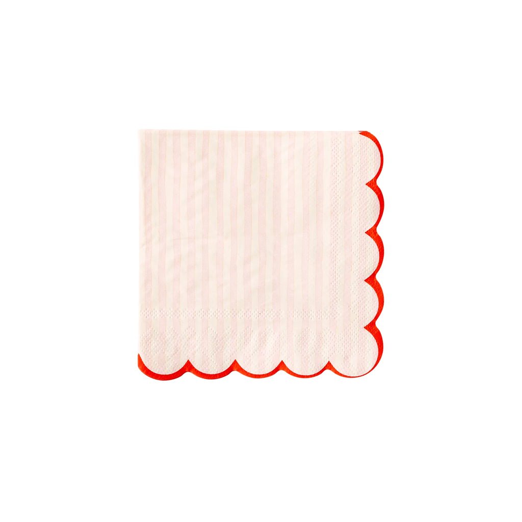 Valentine's Day Pink Stripe Scalloped Cocktail Napkins - bubblegum market