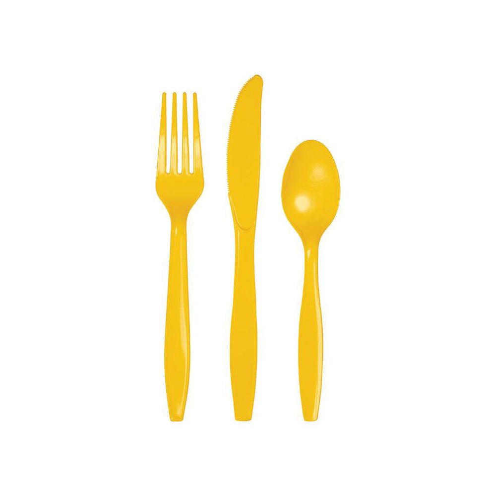 Yellow Plastic Cutlery Set 24ct